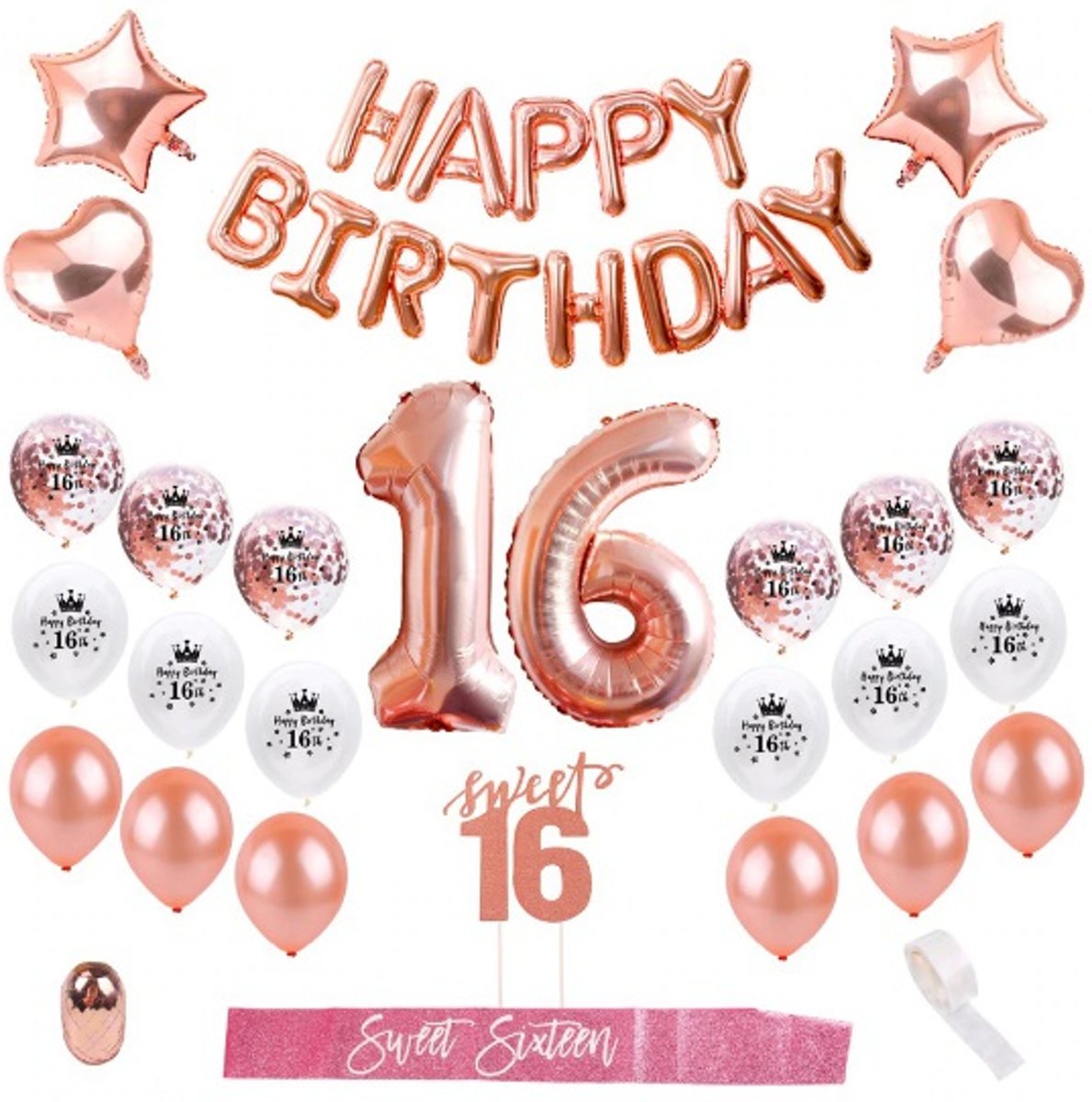 Sweet 16 Ballonnen set | 29 stuks | Rose/Gold | Tienerfeest | Verjaardag | Themafeest